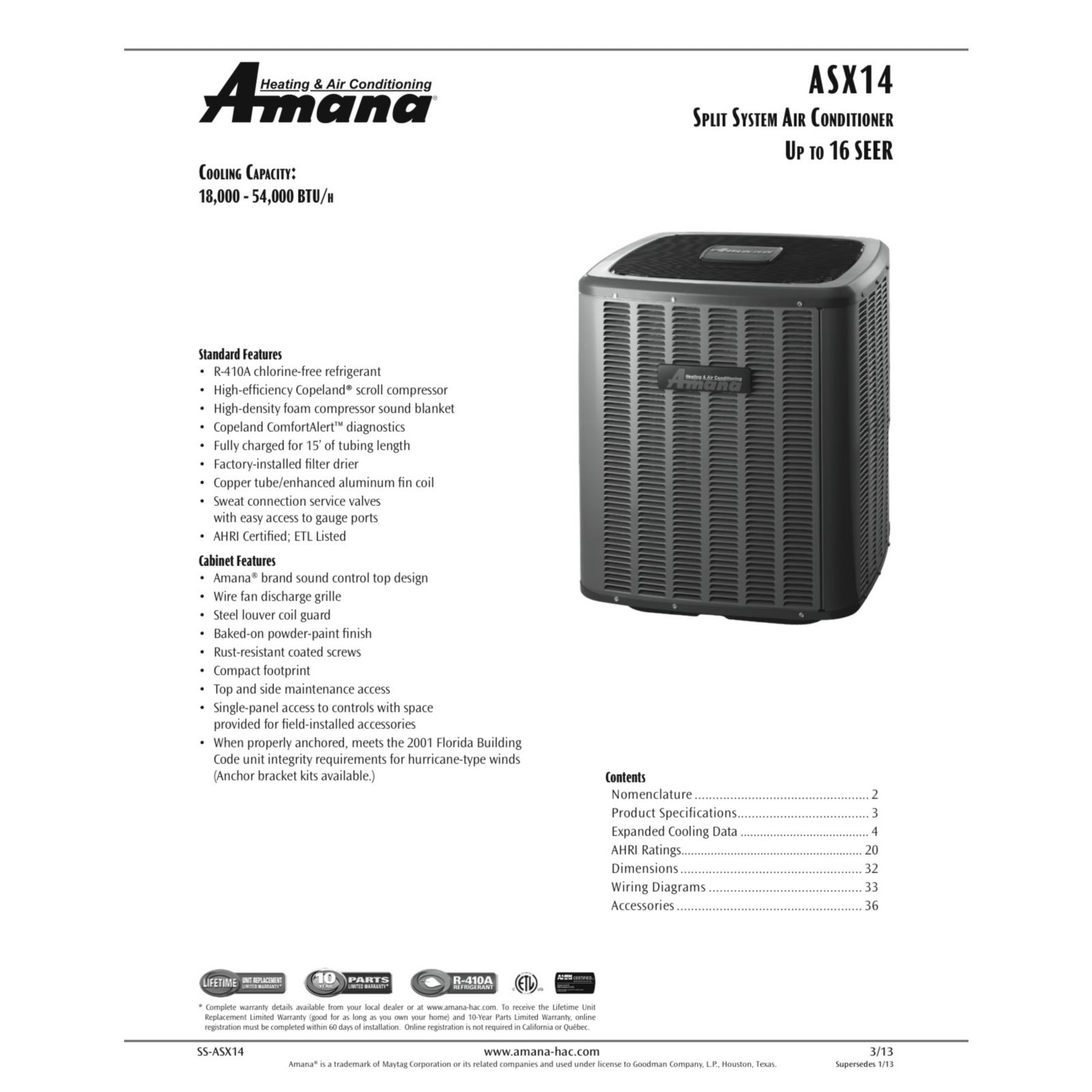 Amana Asx Series Air Conditioner 2 Ton 13 Seer R410a