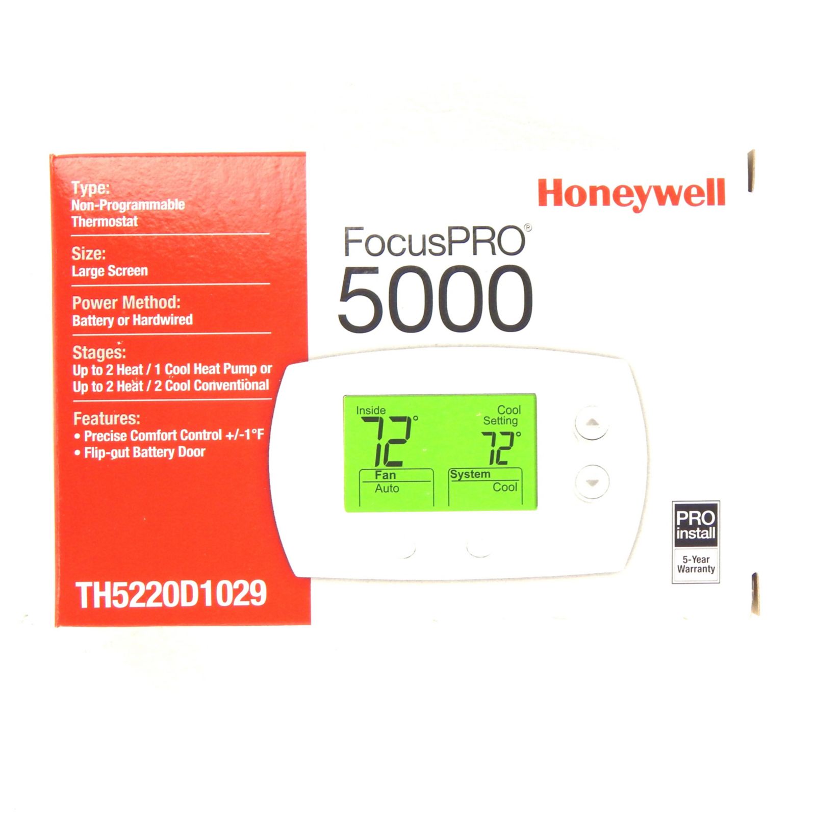 Honeywell Focuspro 5000 Series 2 Heat 2 Cool Non Programmable