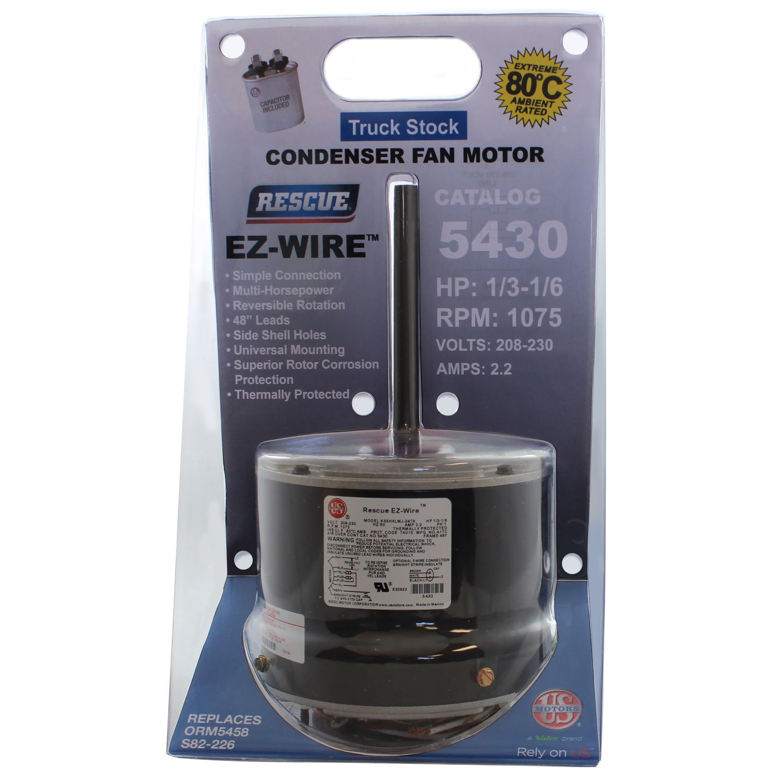 1 3 1 6 hp rescue ez wire psc condenser fan motor with capacitor 208 230v 1075 rpm 1 3 1 6 hp rescue ez wire psc